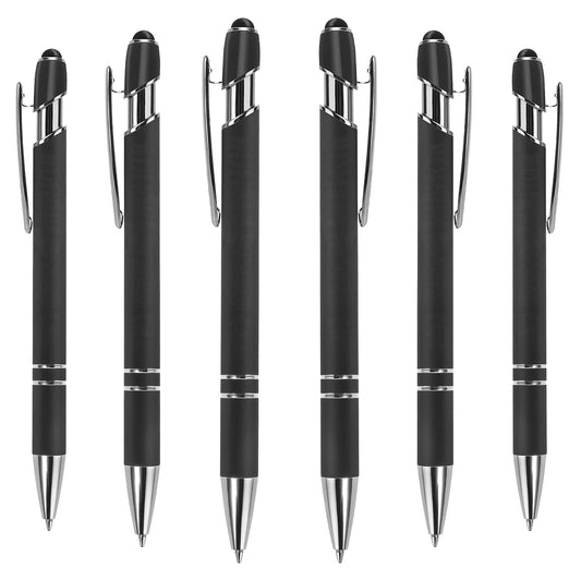 cobee Ballpoint Pens with Stylus Tips, 6 Pack 1.0mm Black Ink Pens, Metal Stylus Pen for Touch Screens (Black)