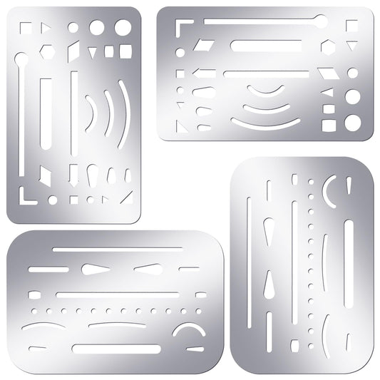 Bewudy 4 Pcs Erasing Shield Stainless Steel Drawing Template Shield Drafting Tools Metal Eraser Shield Tool for Mechanical Drawing Artists Engineering Design