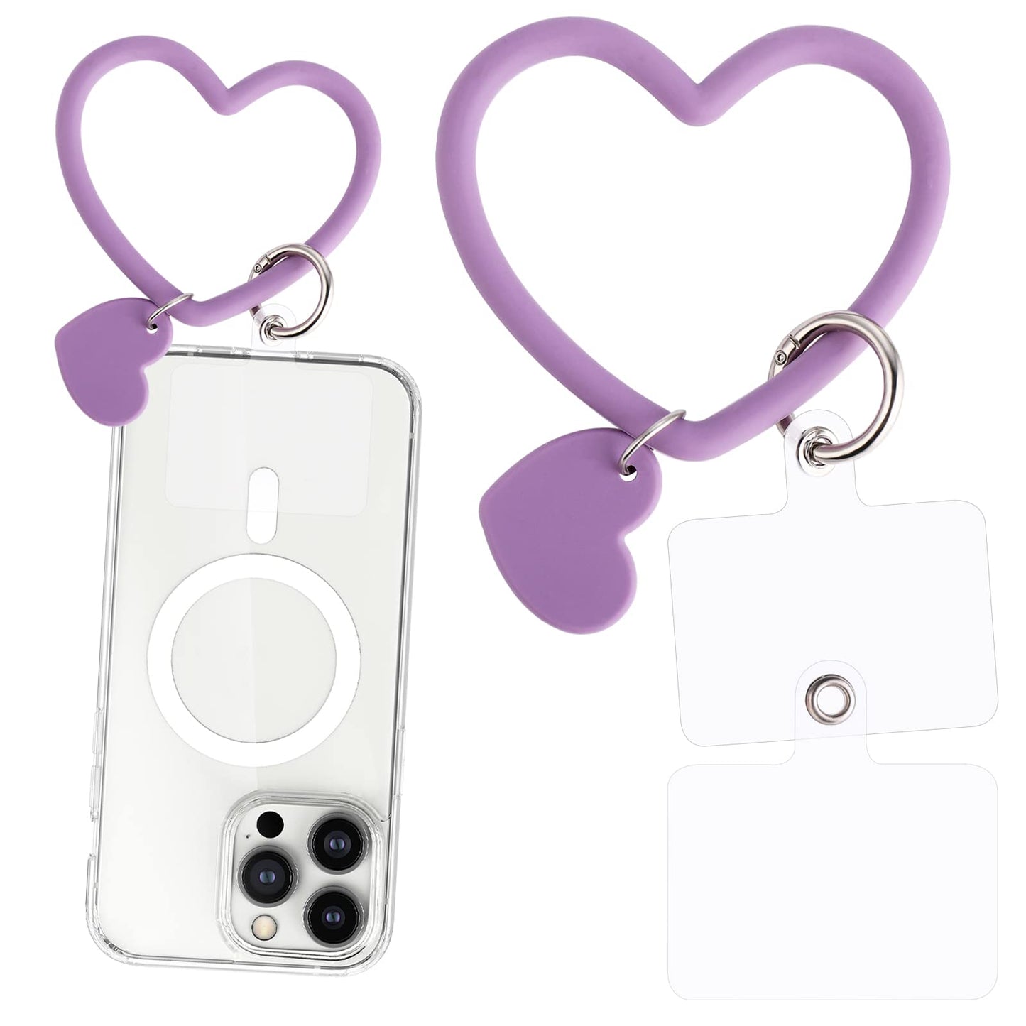 TIESOME Heart Loop Phone Lanyard, Smart Phone Hand Wrist Lanyard Strap with Key Chain Holder Compatible with Most Smartphones for Cell Phone Case Keys ID Badges with 2packs Back Patch(Purple)