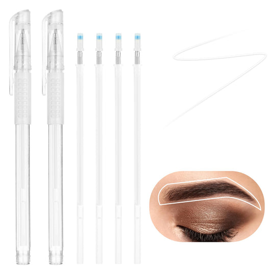 Andibro 2Pcs Eyebrow Microblading Marker Pen, Skin Marker Pen Eyebrow Makeup Position Mapping Mark Tools Eyebrow Mapping Pen Stencil with 4 replacement refills for Lip Skin Artists Marking Pen(white)