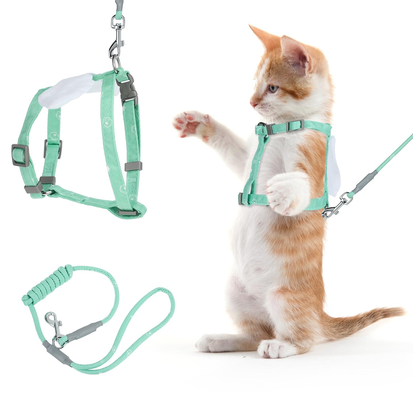 TIESOME Cat Harness and Leash Set, Adjustable Gradient Kitten Harness Escape Proof Harness with Leash for Kitty Outdoor Walking (Green)