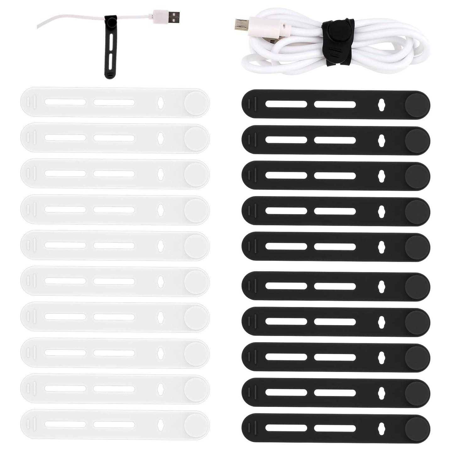 Giantree 20 Pcs Reusable Cable Ties, Silicone Adjustable Cord Organizer Cord Wraps for Charging Cords Earphone Computer Wire Desk Cable Management Travel Accessories (Black+White)