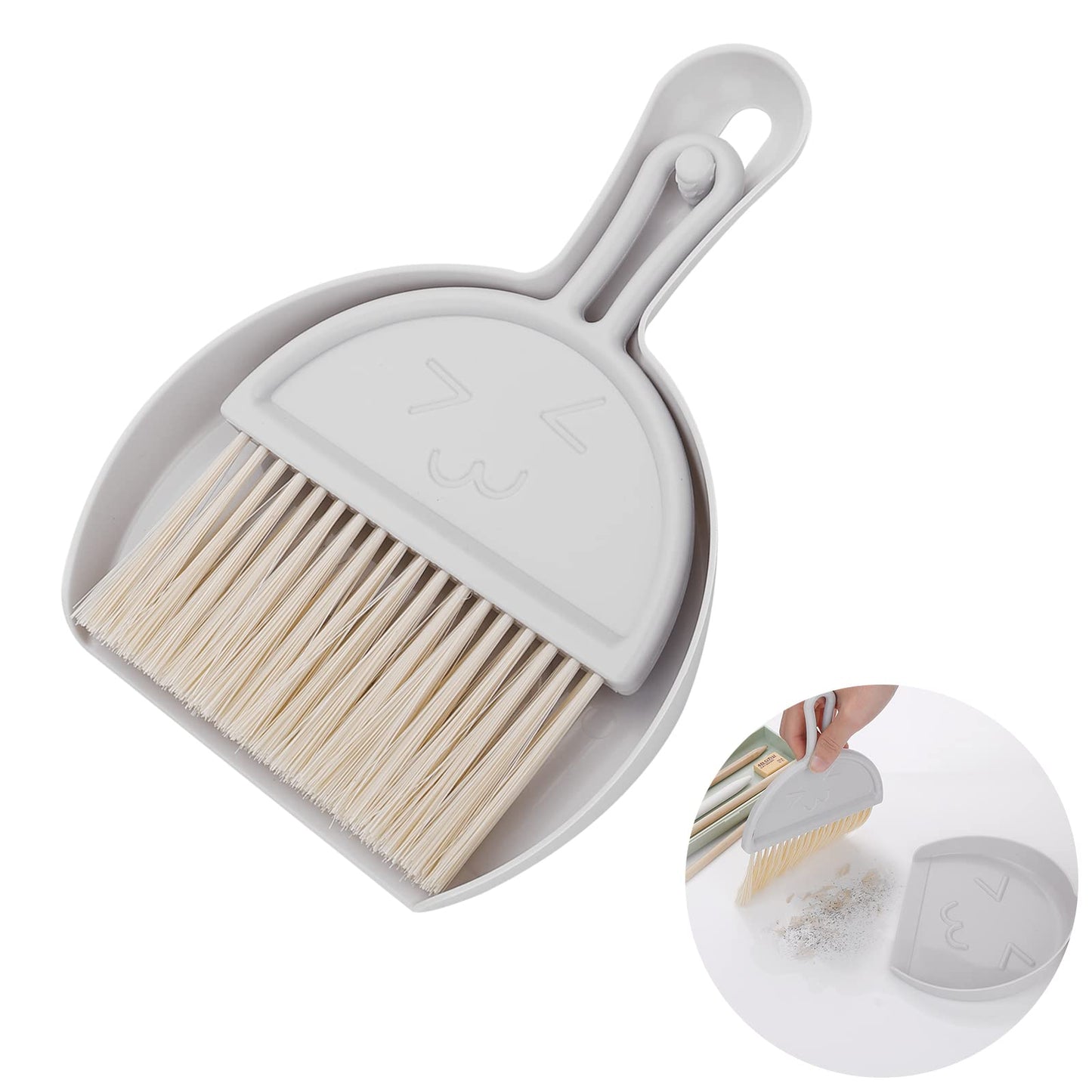 cobee Mini Dustpan and Brush Set, Small Broom and Dustpan Cleaning Set Portable Table Top Brush Set Dining Table Crumb Sweeper Cleaning Tools with Soft Bristles Sweeper and Dust Pan for Office(Grey)