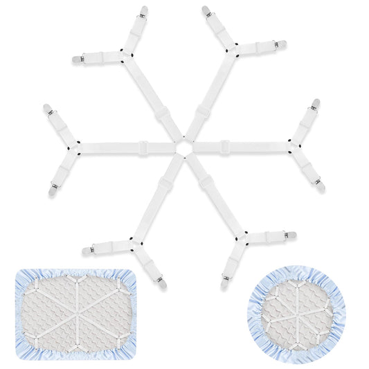 Amabro Sheet Fasteners, Elastic Bed Sheet Holder Straps Adjustable Bed Sheet Scrunchie Fitted Sheet Sturdy Suspenders Gripper with Metal Clips for Bed Sheets Mattress Covers Sofa Cushions(White)