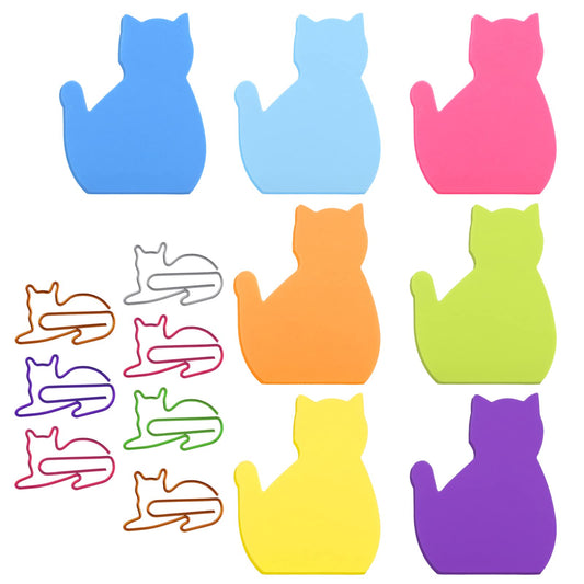 Molain Cat Sticky Notes with Paper Clips, Cute Cat Self-Stick Notes Cat Index Tabs Self-Stick Memo Pads 7 Pack 210 Sheets (A)
