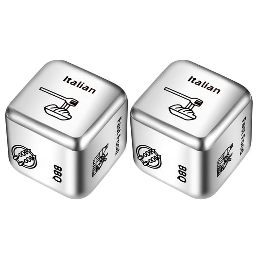 Amaxiu 2 Pcs Food Decision Dice, Valentines Day Gifts Date Night Dice For Couple Husband Wife Dinner Choice Decision Dice Stainless Steel Funny Fast Food Dice Pick Restaurant Dice