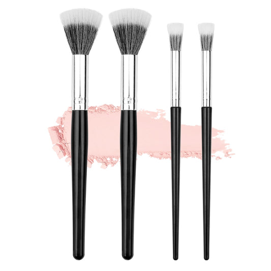 Jeffdad 4 Pcs Blush Brush for Cheeks, Wool Make Up Brush Flat Head, Soft and Not Irritating Face, Face Makeup Brush For Loose or Pressed Powder(2Set 4Pcs)