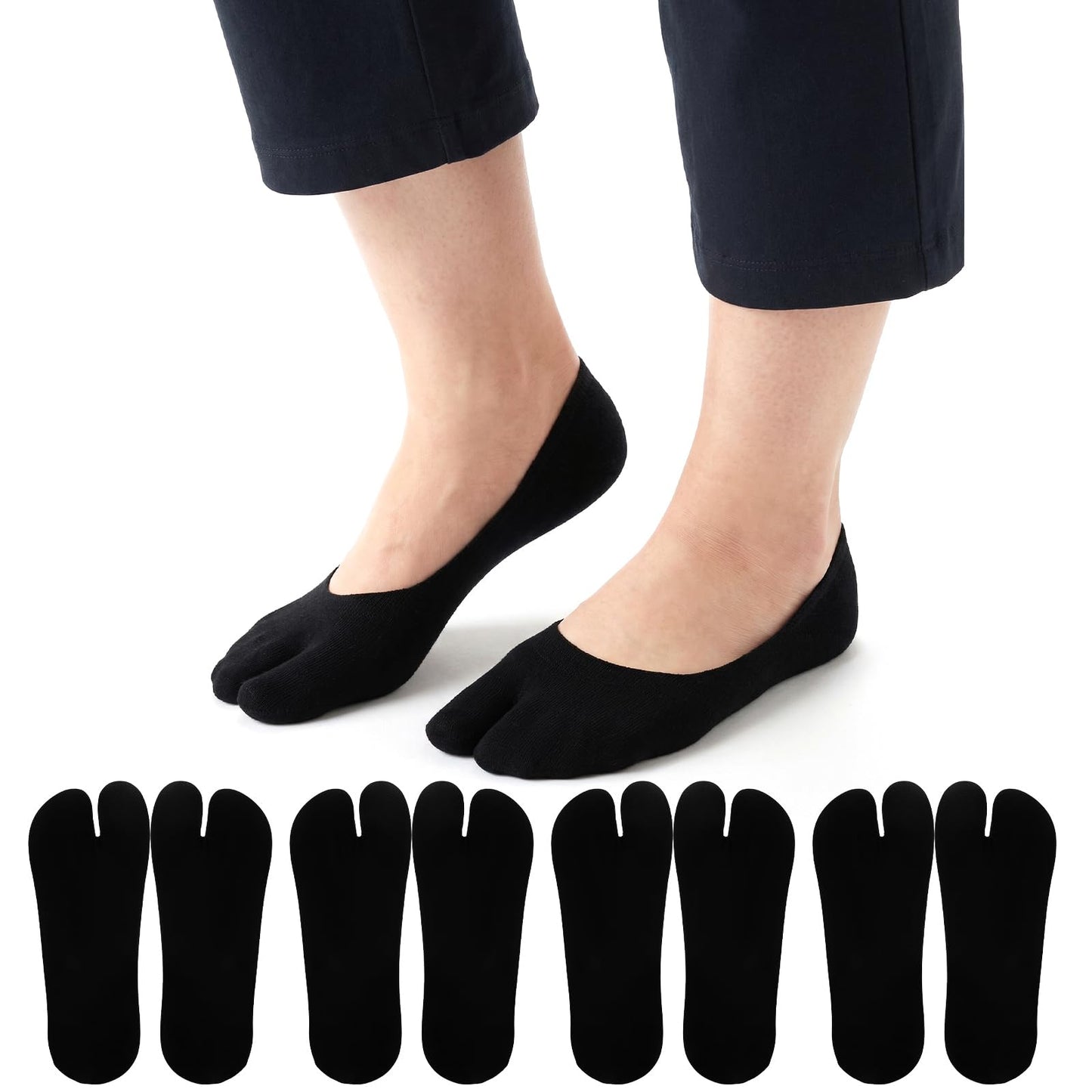 BOHUIZ 4 Pairs Tabi Socks for Women, No Show Split Toe Socks Non Slip Grip