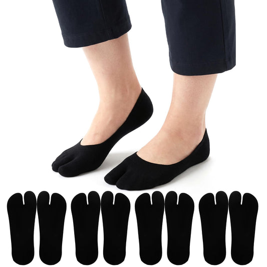 BOHUIZ 4 Pairs Tabi Socks for Women, No Show Split Toe Socks Non Slip Grip