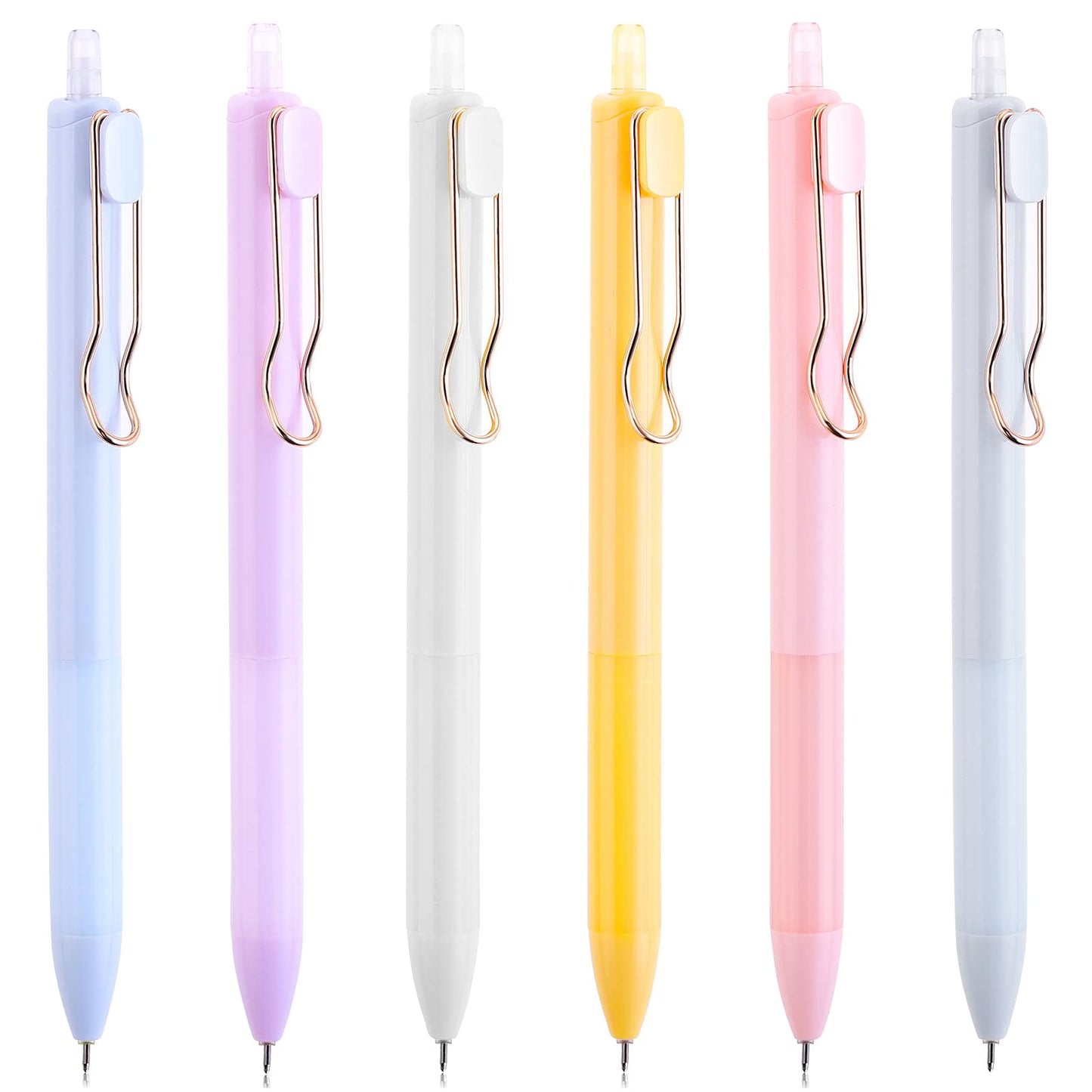 TIESOME Retractable Ballpoint Pens,6 PCS 0.5mm Fine Point Black Ink Work Pen Gel Ink Pens with Soft Grip Cute Ball Point Pen with Metal Clip Aesthetic Ballpoint Pens for School Office Gift Supplies