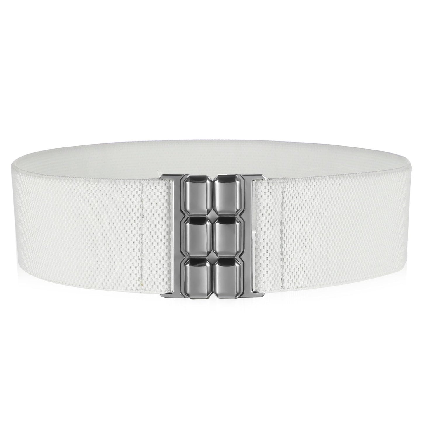 GEEHUA Wide Stretchy Belt for Women, Vintage Elastic Waistband Waist Belt with Interlocking Buckle for Dresses(White)
