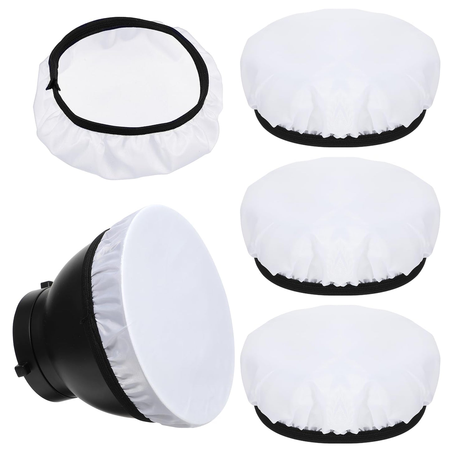 AOZUO 5pcs Photography Light Soft White Diffuser Cloth, Soft White Diffuser Base for Standard Reflector Diameter 14 to 18 cm, Reflector Lamp Base for Strobe Flashlight