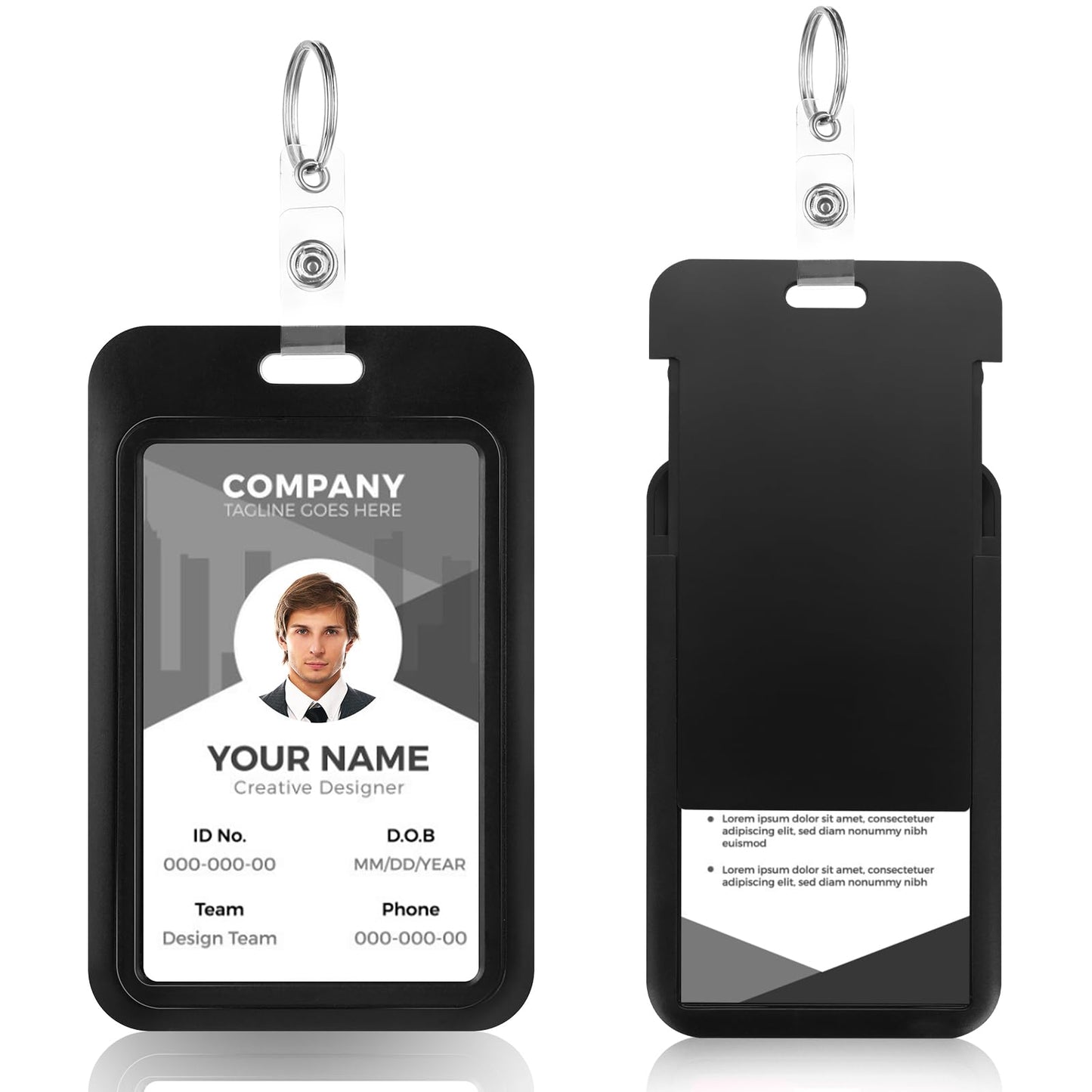 TIESOME Sliding Badge Case with Keychain,2Pcs Hard Plastic Badge Holder, Heavy Duty Badge Protector Sleeve Drivers License Badge Cover Credit Card Window Protector for School Office Supplies(Vertical)