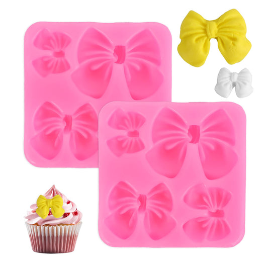 AOZUO Pack of 2 Chocolate Moulds with Bow, Silicone Moulds Baking, Fondant Moulds for DIY Party, Dessert, Cupcake, Cake, Candy, Pudding, Decoration, Cake, Baking Accessories (Pink)