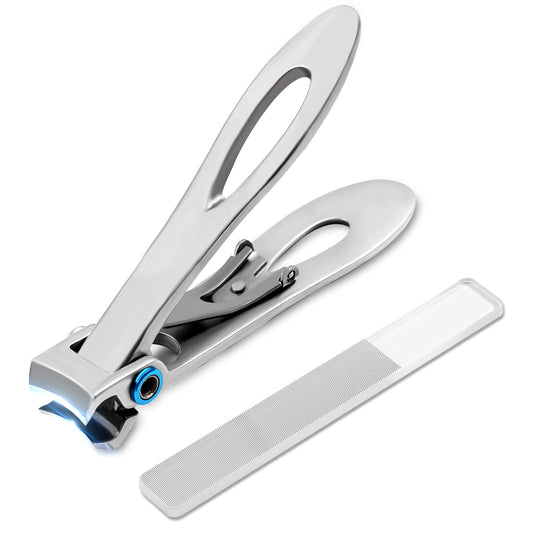 Bewudy Nail Clippers with Files, Ultra Sharp Toenails Fingernail Cut Nails Care, Large Open Caliber Nail Cutter, Toe Nail Clippers for Seniors Thick Toenails Long Handle for Men Women (Silver)