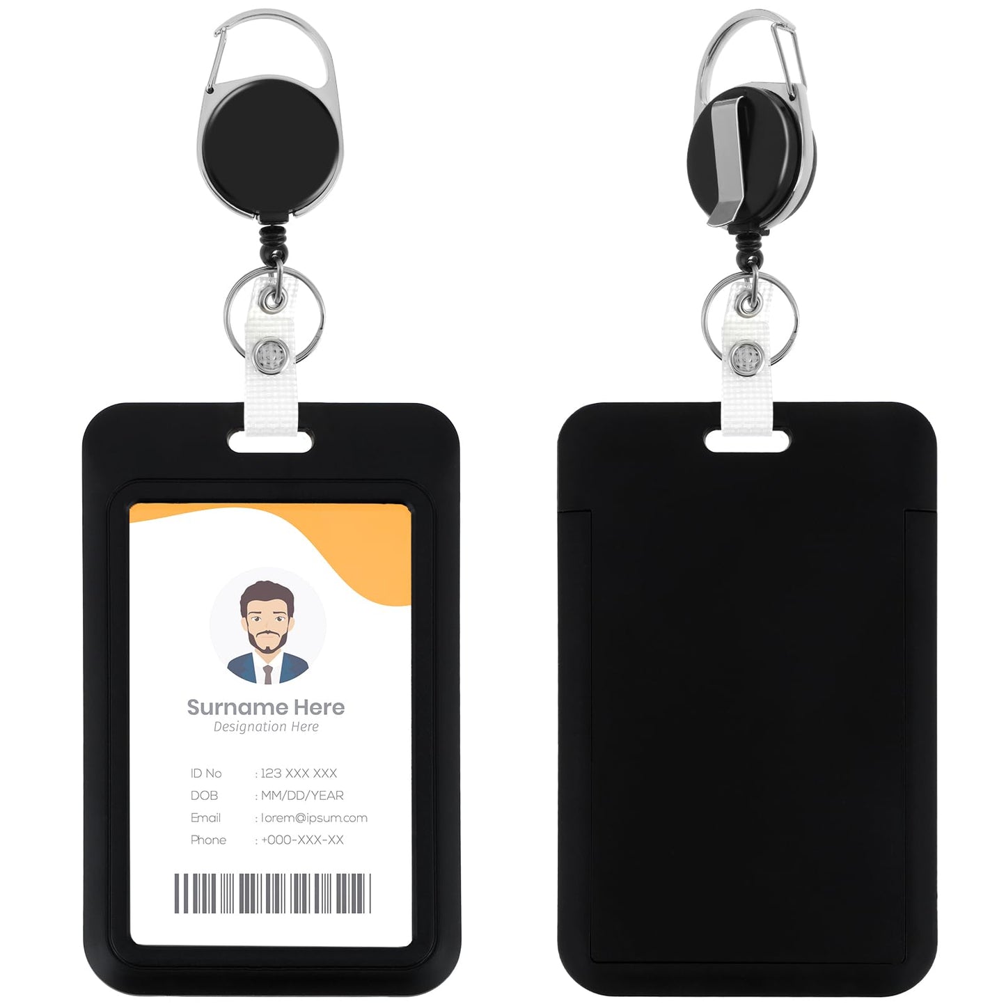 Amaxiu 2 Pack Black ID Badge Holder, ID Badges with 31.5" Heavy Duty Retractable Reel ID Holder Keychain with Metal Clip ID Card Holder for Teacher Women Men Office Work