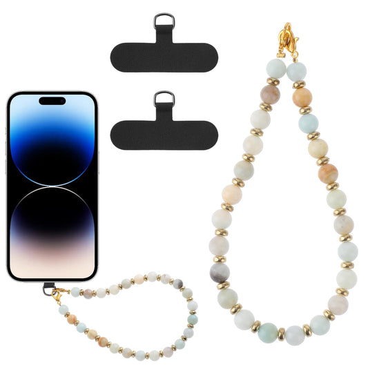 Amaxiu Phone Strap with Beaded Marble, Detachable Phone Lanyard with 2 Tether Tab Hands Free Wrist Strap Adjustable Phone Chain Wristlet Bracelet for Women(A)