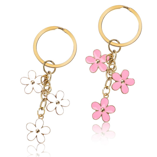 simarro 2 Pcs Cute Keychains For Women Girls, White Pink Flowers Key Chain Key Ring Pendant, Mother's Day Teacher's Day Thanksgiving Gifts