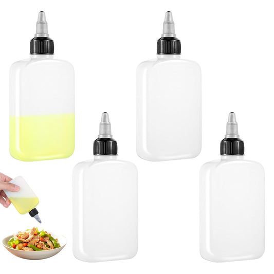 LXUEJIE 4 PCS Oil Dispenser Bottle for Camping & Cooking, 4oz Squeeze Condiment Bottle Refillable 120ml Empty Plastic Containers with Leak-proof Screw Cap for Dressing Sauces Condiments
