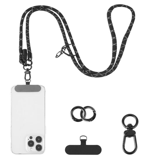 Amaxiu Cell Phone Crossbody Lanyards Thick Nylon Phone Lanyard Strap Around the Neck Universal Adjustable Phone Straps with 2pcs Tether Pads Compatible with Mobile Phone Earphone Keychain(Black-White)