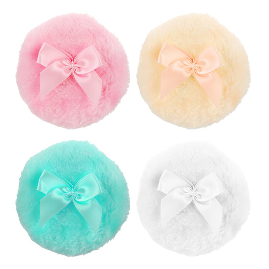 Giantree 4Pcs Large Fluffy Powder Puff, 3.35 Inch Ultra Soft Washable Reusable Velour Face Body Powder Colorful Round Puff Cosmetic Powder Loose Puffs Wet Dry Makeup Tool(Color1)
