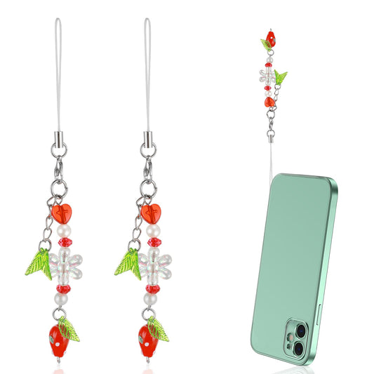 Amaxiu 2pcs Cute Strawberry Phone Charm, Delicate Aesthetic Charm Cell Phone Charms Strap Mobile Phone Pendant Red Strawberry Flower Phone Charm Phone Accessories for Phone Bag Keychain Camera