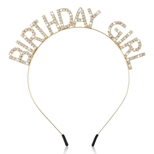Jeffdad Birthday Crowns Girl Headband, Happy Birthday Girl Sash Bling Rhinestone Hair Band Princess Queen Sweet Tiara for Women Girl Birthday Party Christmas Decorations(Gold)