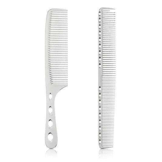Amabro Metal Hair Comb Set, 2PCS Stainless Steel Fine Tooth Hairdressing Comb Anti Static Professional Barber Comb Aluminum Hair Cutting Comb for Women Men Hair Styling Grooming