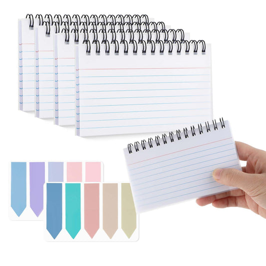 Bewudy Index Cards Set, 200 Sheets Flash Cards Coil Multicolor Flash Cards Revision Record Cards Note Taking Paper, 200 Sheets Index Tabs for Office School Work Note List (White)