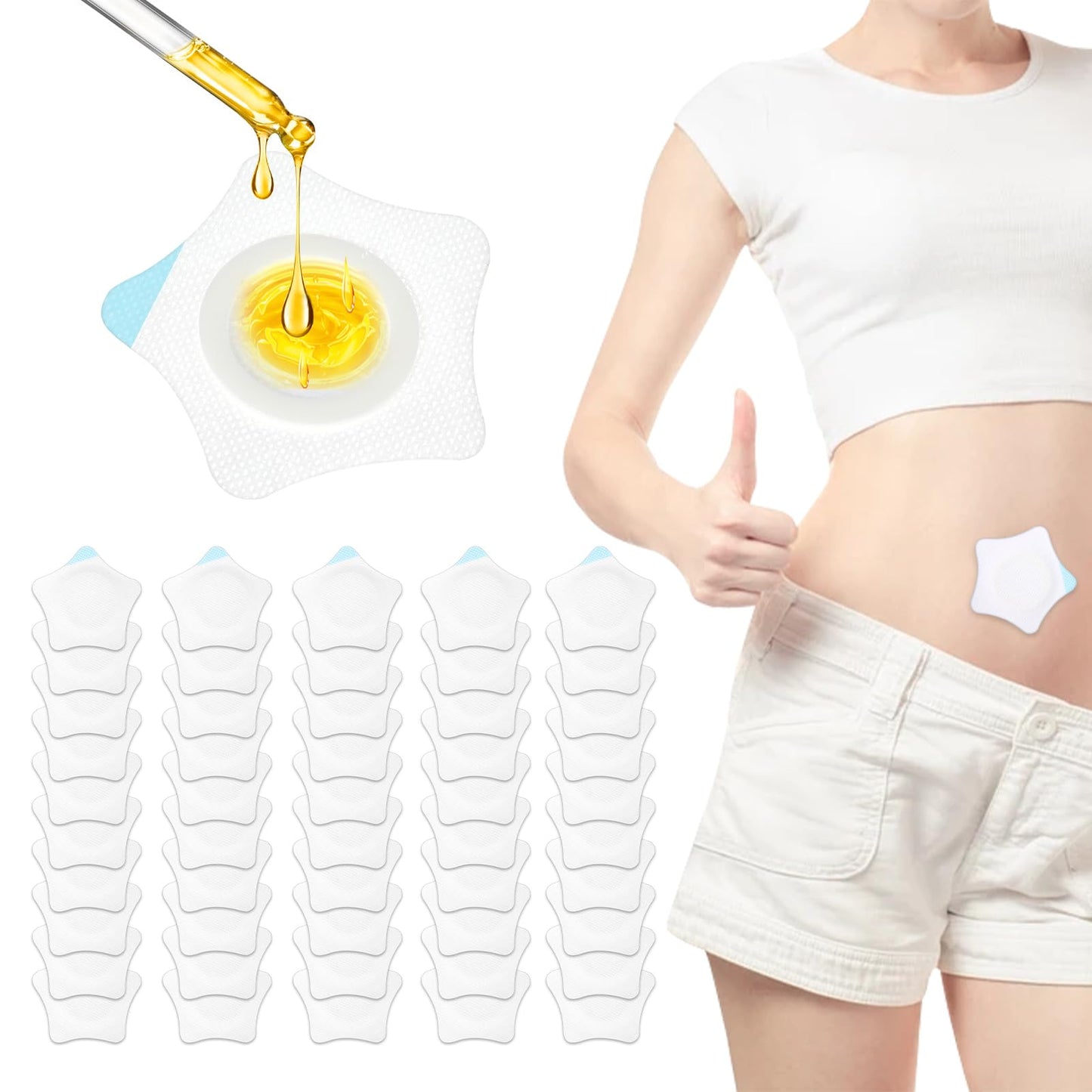 GEEHUA 50Pcs Castor Oil Pack Wrap, Disposable Self-Adhesive Belly Button Blank Patch Anti-Leakage Acupoint Patch Spunlace Cloth Castor Oil Pack Pads Highly Absorbent Cover Compress Patches No Wash