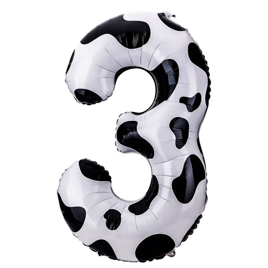Bewudy 40in Cow Balloons, 40 Inch Cowprint Balloons Number 3 Balloon, Cowgirl Theme Number Balloons for 3rd Birthday Party, Farm Animal Birthday Decorations for kids(Number 3)