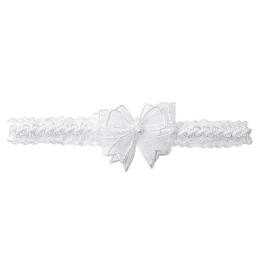 JIEYAO Wedding Garters for Bride, Lace Bow Bridal Garter Large Satin Bow Leg Ring with Peal Handmade Stretch Toss Garter
