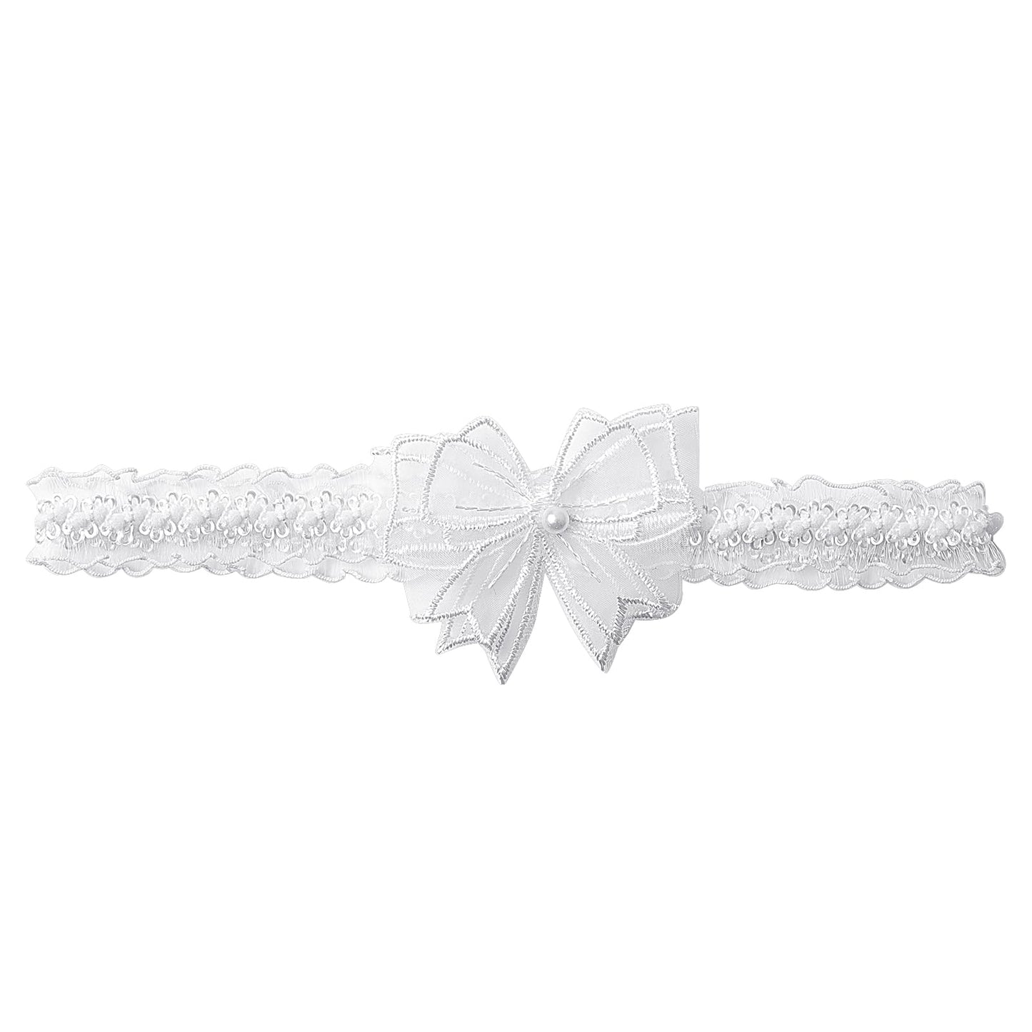 JIEYAO Wedding Garters for Bride, Lace Bow Bridal Garter Large Satin Bow Leg Ring with Peal Handmade Stretch Toss Garter