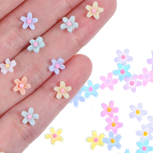 AOZUO Pack of 200 Mini Resin Flower Decoration, 3D Artificial Flower Charms Mixed Set, Flatback Artificial Flowers for DIY Scrapbooking Crafts Mobile Phone Decoration