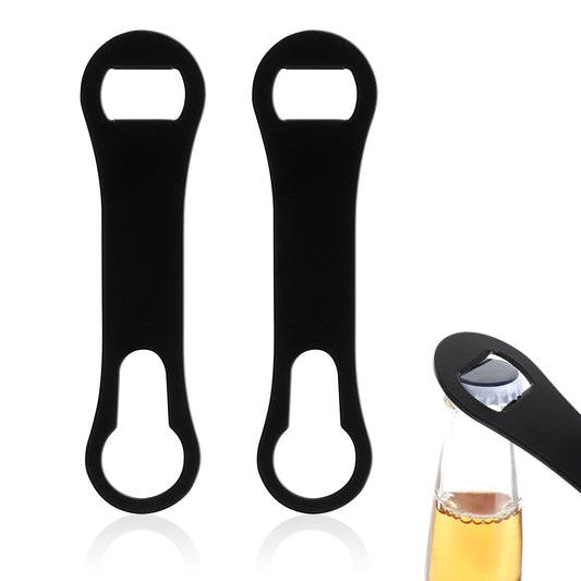 Bewudy 2 Pcs Bar Key, Stainless Steel Flat Bottle Opener, Bottle Opener and Pour Spout Remover, Bartender Bottle Openers Black Beer Bottle Opener for Kitchen Bar or Restaurant (2)