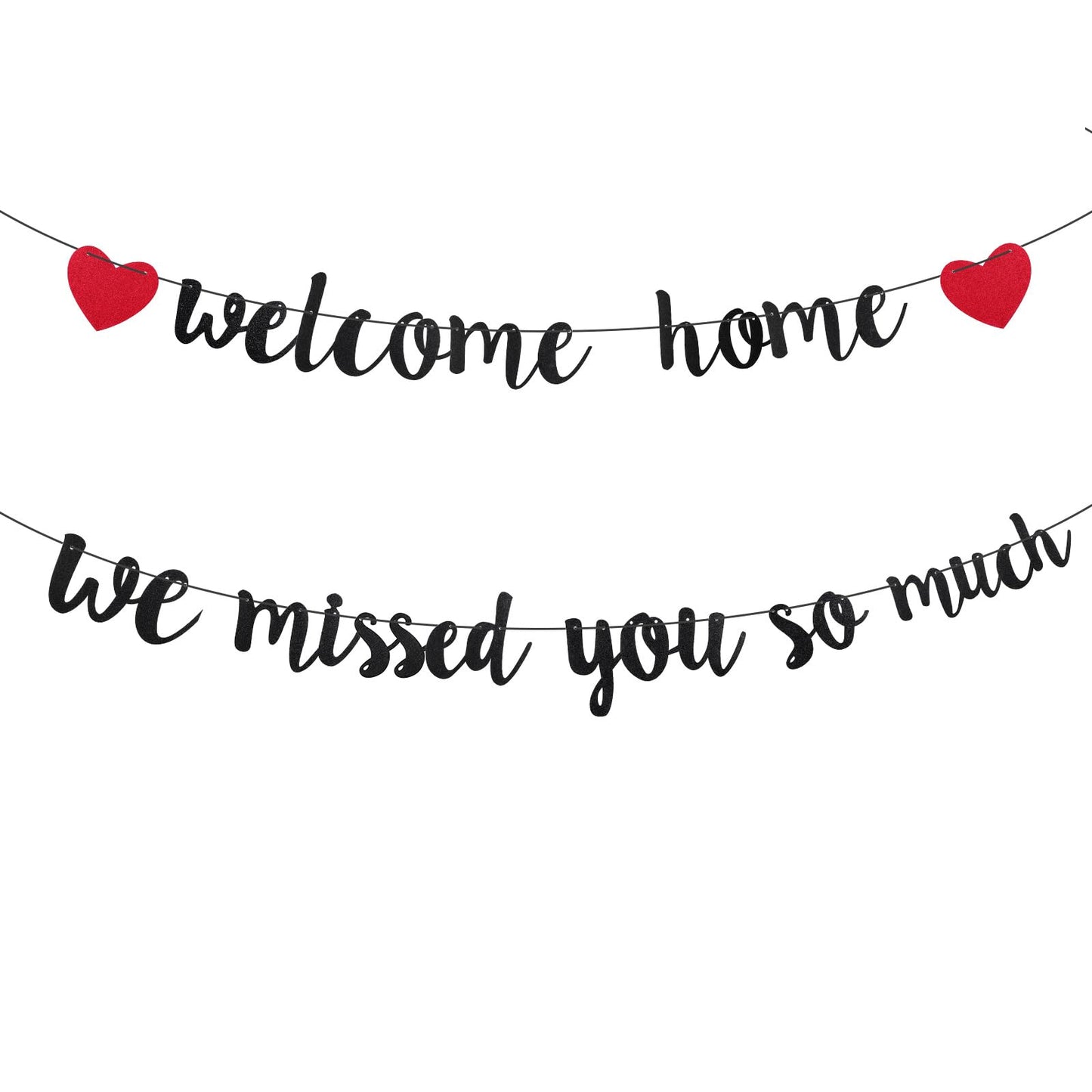 Amabro Welcome Home Banner, We Missed You So Much Banner Welcome Home Sign Black Welcome Back Decorations with Red Heart for Military Army Homecoming Party Family Housewarming Photo Booth Props
