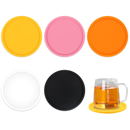 Giantree Silicone Drinking Coasters, 5 Pack Non-Slip Round Coasters for Drinks, Non-Stick Coasters for Tabletop and Office Protection Silicone Coasters for Beverage Coffee Home Decor(Multicolor)