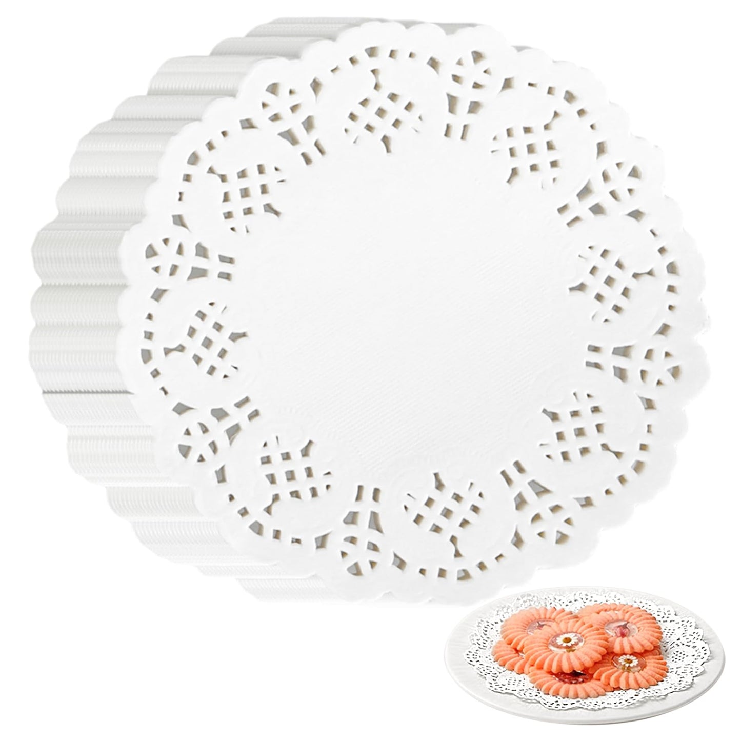 Jeffdad 150 Pcs Paper Doilies Assorted Sizes, 4.5" Paper Doilies for Food, Disposable Lace Paper Doilies for Tables Plates Cakes Desserts Crafts(4.5 inch)
