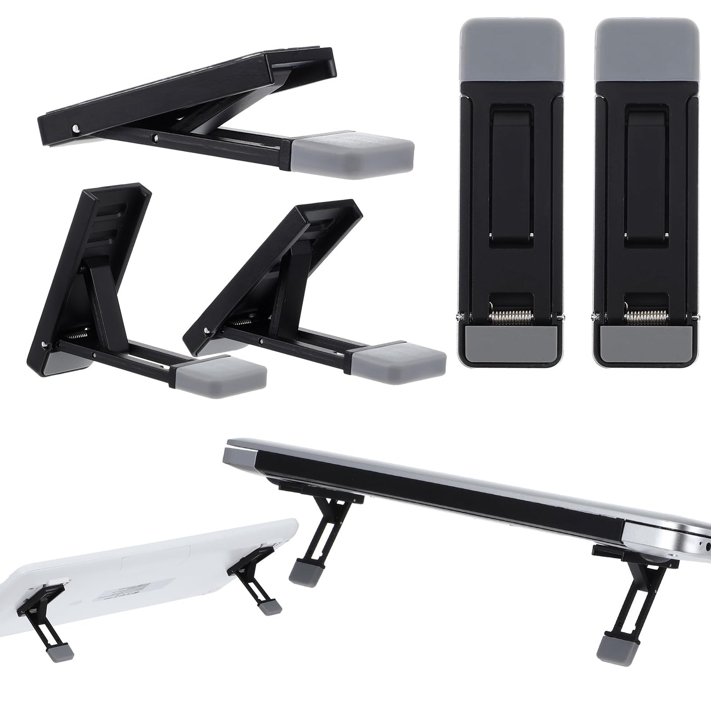 XLIUAX Mini Keyboard Riser for Desk, 2pcs Portable Laptop Stand Three Tilt Angle Adjustable Foldable Invisible Laptop Riser Computer Stand Feet for Most Keyboards(Black)