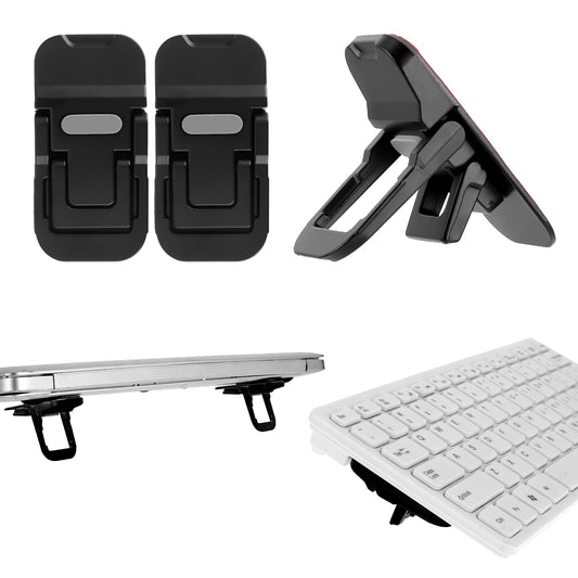 Bewudy 2 Pcs Portable Keyboard Riser, Dual Tilt Angle Adjustment Foldable Laptop Riser, Mini Computer Keyboard Stand for Desk, Self-Adhesive Keyboard Riser Feet for Most Keyboards(Black)