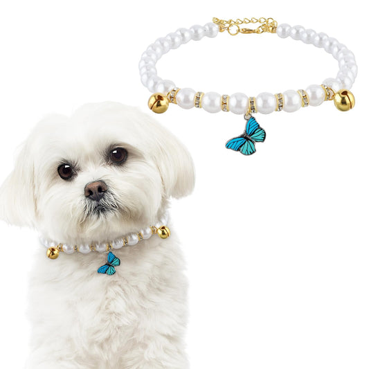 Molain Dog Cat Pearl Collar Necklace, Adjustable Beaded Pet Collars Delicate Cat Wedding Collar Jewelry for Girl Cat Puppy Dogs Accessories (Snow White)