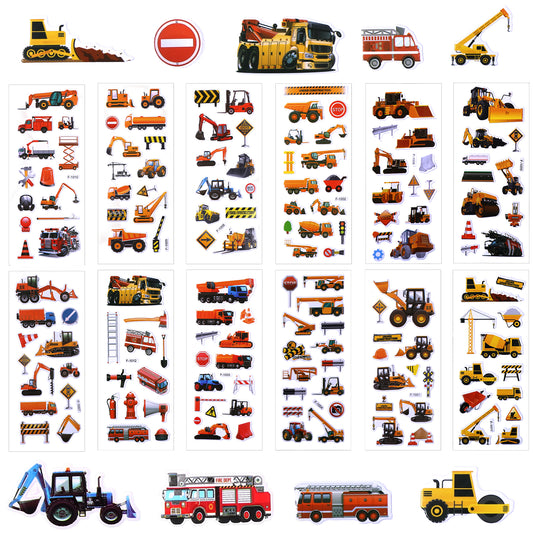 HJZHII 10 Sheets Excavator Stickers, 3D Engineering Vehicle Reward Stickers Waterproof Dump Truck Excavator Tractor Puffy Stickers for Birthday Party Gifts Bag Fillers Favors Supplies