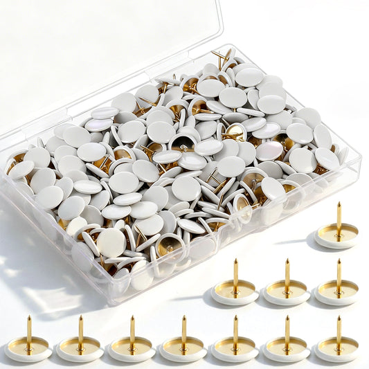 cobee 400 PCS White Drawing Pins Kit, Round Head Thumbtacks, Metal Push Round Head Drawing Pins for Notice Board Decorative Thumb Tacks for Pinboard Bulletin Board Map Photo Wall