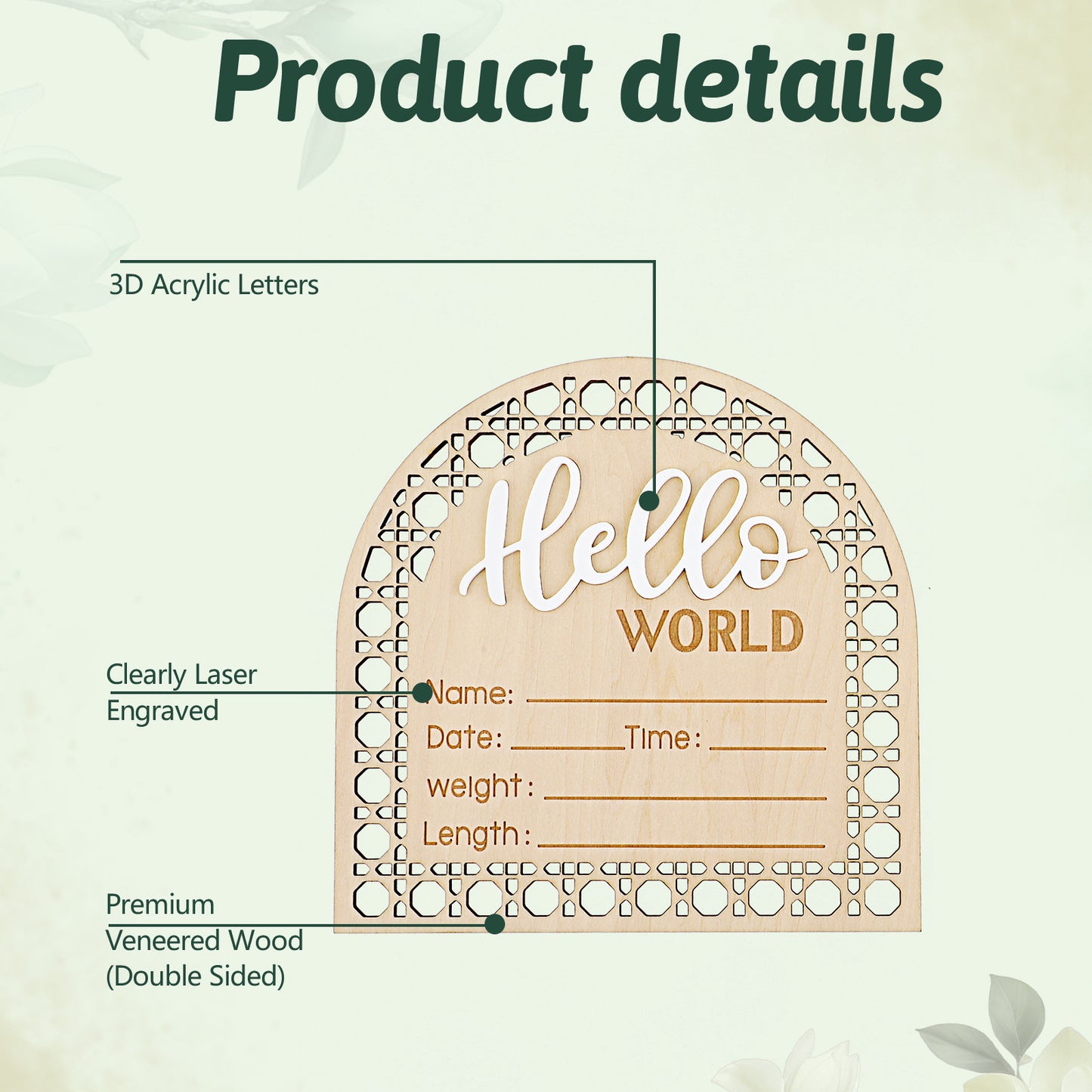 Giantree 2Pcs Hello World Baby Sign, Baby Announcement Sign, Babys Nursery Name Signs, Wooden Birth Welcome Babys Signs for Babies Shower Hospital Nursery for Babies Gift
