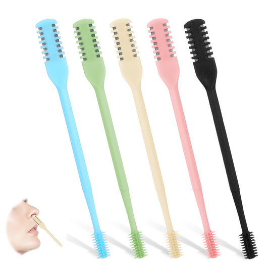 MBAIYO 5Pcs 2 in 1 Manual Nose Hair Trimmer, 360° Rotating Nasal Hair Cutter with Ear Cleaner for Men & Women, Manual Portable Nose Clippers Set in 5 Colors