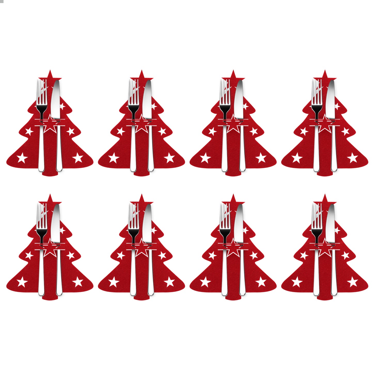 Molain Christmas Tree Cutlery Holders, 8pcs Christmas Cutlery Holders, Christmas Silverware Holders Set, Xmas Table Decorations, Pockets Knifes Forks Tableware Bags Dinnerware for Party Home Decor