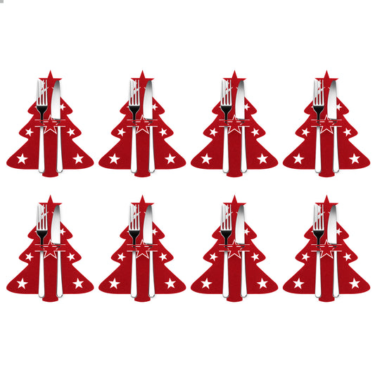 Molain Christmas Tree Cutlery Holders, 8pcs Christmas Cutlery Holders, Christmas Silverware Holders Set, Xmas Table Decorations, Pockets Knifes Forks Tableware Bags Dinnerware for Party Home Decor