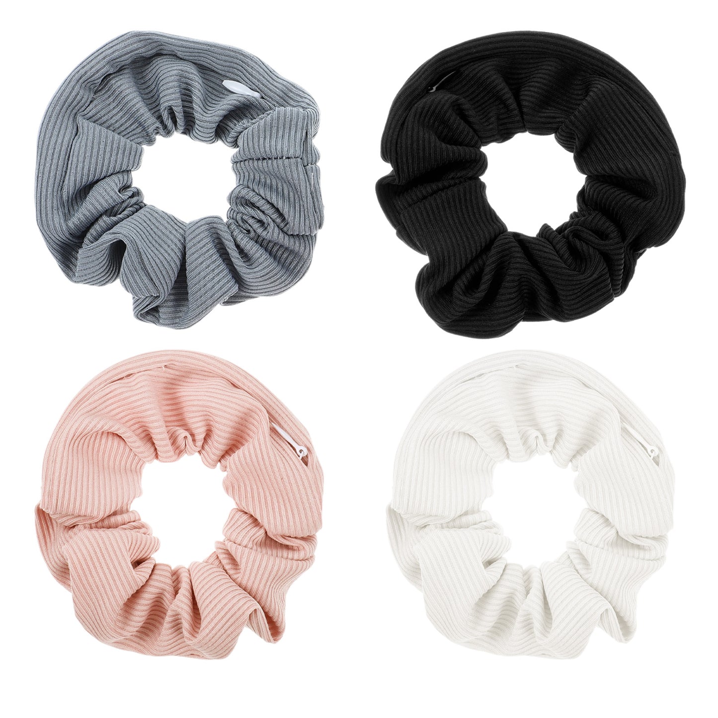 HJZHII 4PCS Pocket Scrunchie, Hidden Zipper Scrunchies Hair Ties Stash Scrunchy Large Ponytail Holder Hairs Accessories with Hidden Pocket for Women Girls Thin Thick Hair