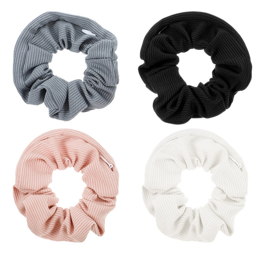 HJZHII 4PCS Pocket Scrunchie, Hidden Zipper Scrunchies Hair Ties Stash Scrunchy Large Ponytail Holder Hairs Accessories with Hidden Pocket for Women Girls Thin Thick Hair