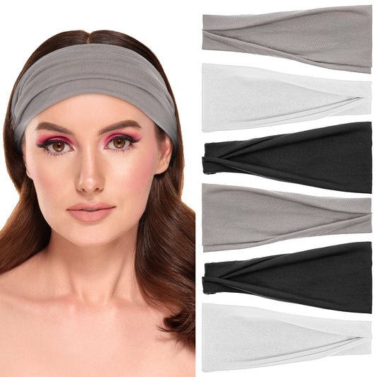 HJZHII 6PCS 3.5in Wide Headbands for Women, Non Slip Thick Headbands for Women Soft Head Wrap Elastic Hair Bands Stylish Sweat Bands Hair Accessories for Running Yoga Workout Gym Sports(3 Colors)